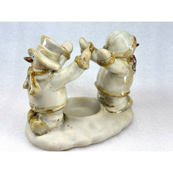 Ceramic Snowmen Circle Friends Candle Holder Figurine Holiday Winter Decor - Picture 6 of 6